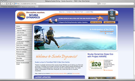 web redesign of scuba dynamics